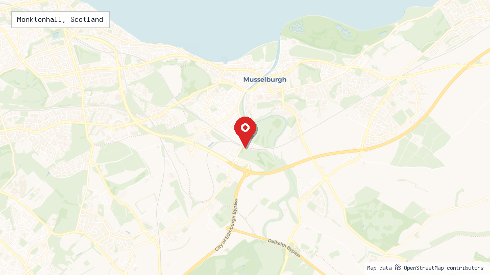 Street map of Monktonhall, Scotland with location pin