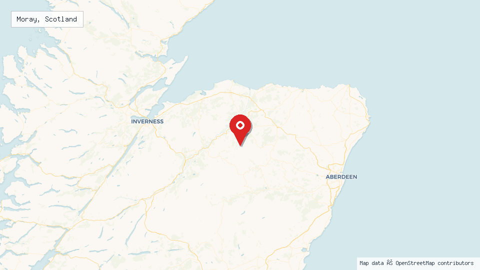 Street map of Moray, Scotland with location pin