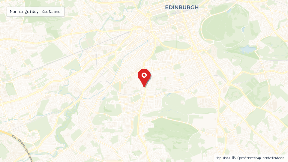 Street map of Morningside, Scotland with location pin