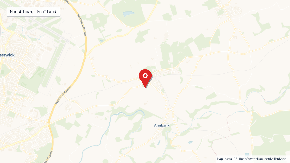 Street map of Mossblown, Scotland with location pin