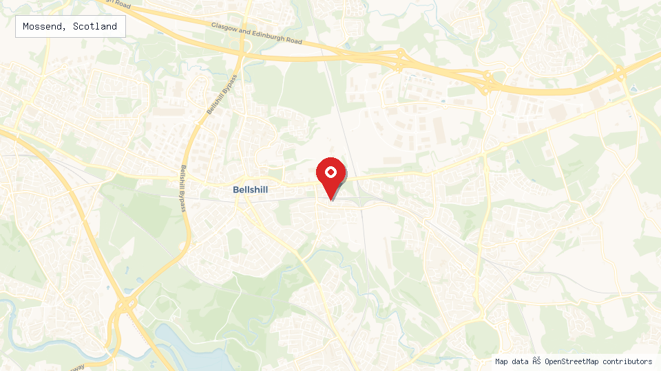 Street map of Mossend, Scotland with location pin