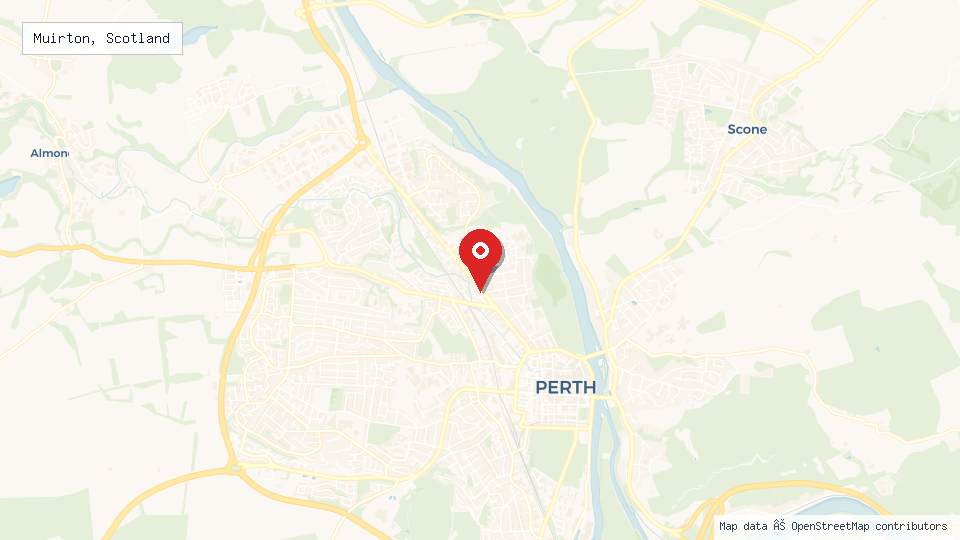 Street map of Muirton, Scotland with location pin