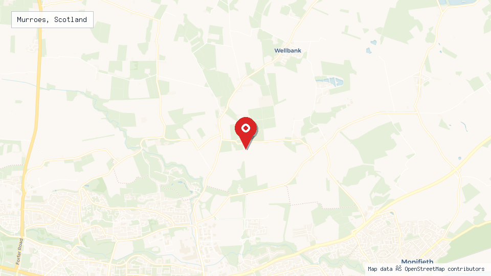 Street map of Murroes, Scotland with location pin
