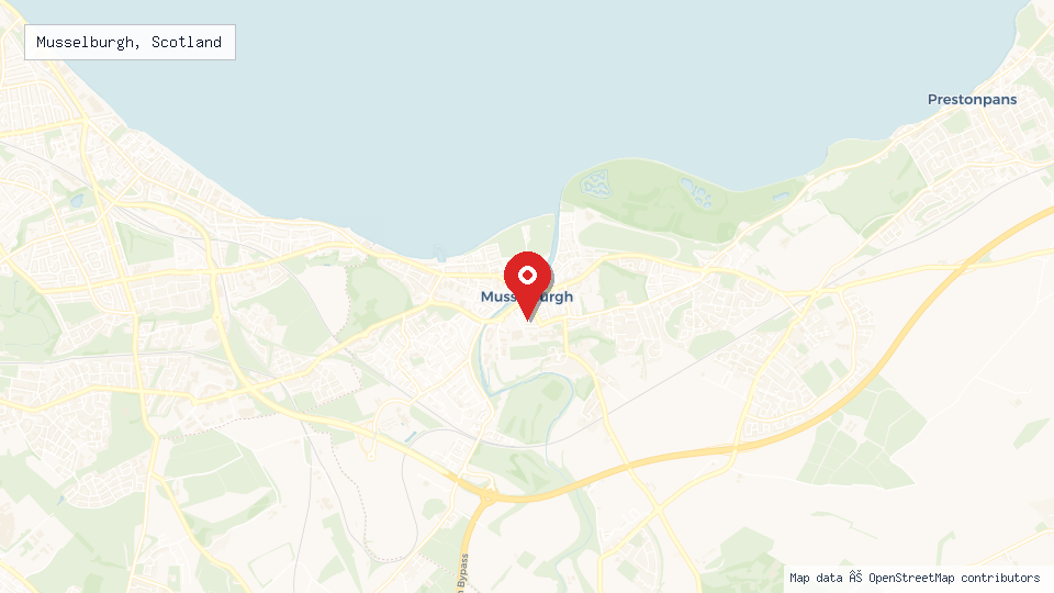 Street map of Musselburgh, Scotland with location pin