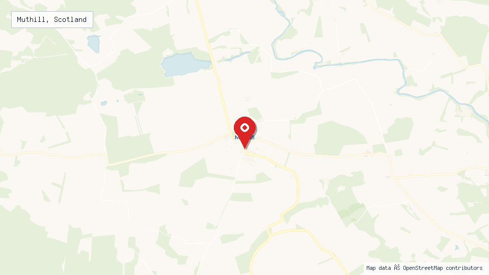 Street map of Muthill, Scotland with location pin