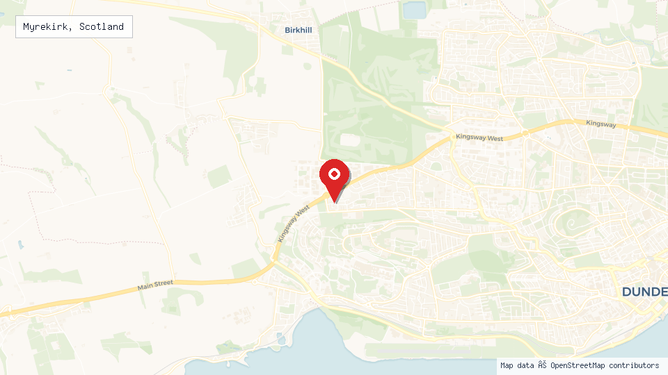 Street map of Myrekirk, Scotland with location pin