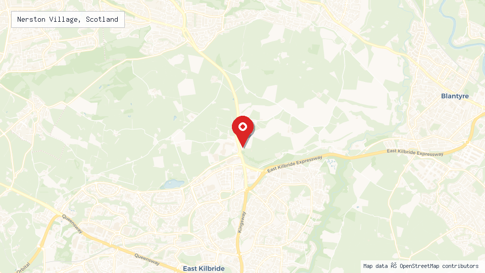 Street map of Nerston Village, Scotland with location pin