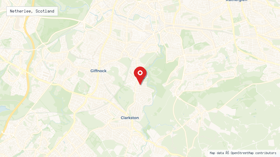 Street map of Netherlee, Scotland with location pin