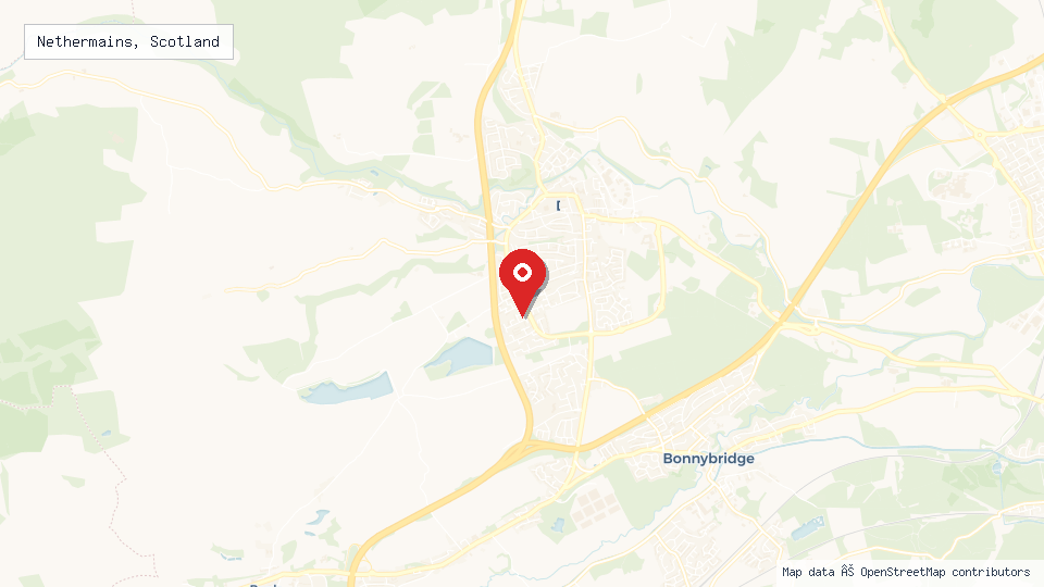Street map of Nethermains, Scotland with location pin