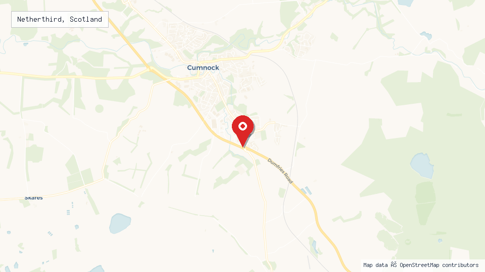 Street map of Netherthird, Scotland with location pin