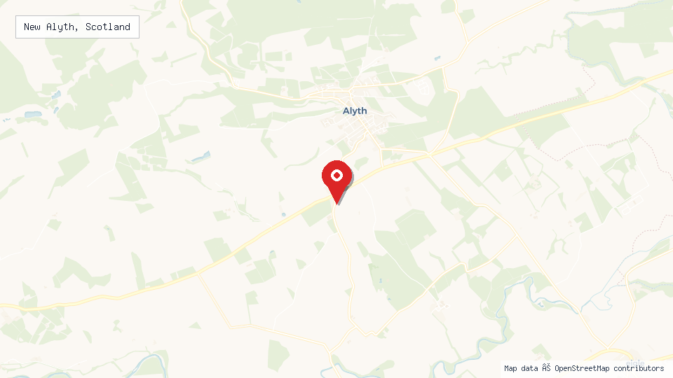 Street map of New Alyth, Scotland with location pin