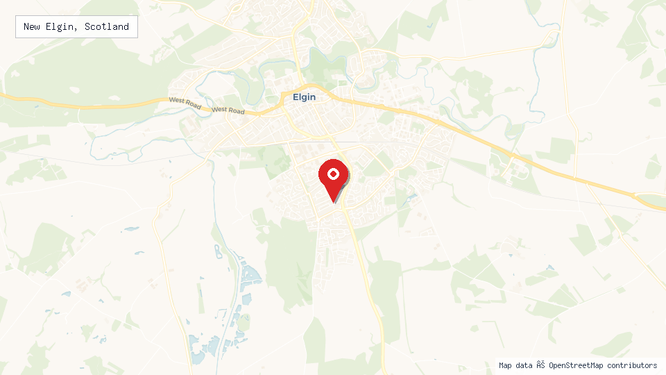 Street map of New Elgin, Scotland with location pin
