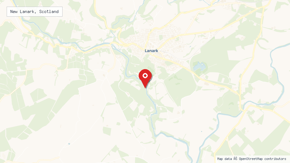 Street map of New Lanark, Scotland with location pin