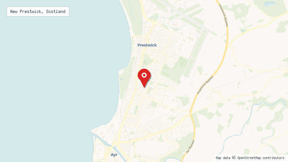 Street map of New Prestwick, Scotland with location pin