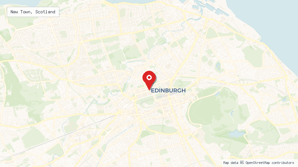 Street map of New Town, Scotland with location pin