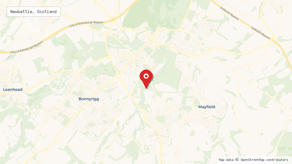 Street map of Newbattle, Scotland with location pin