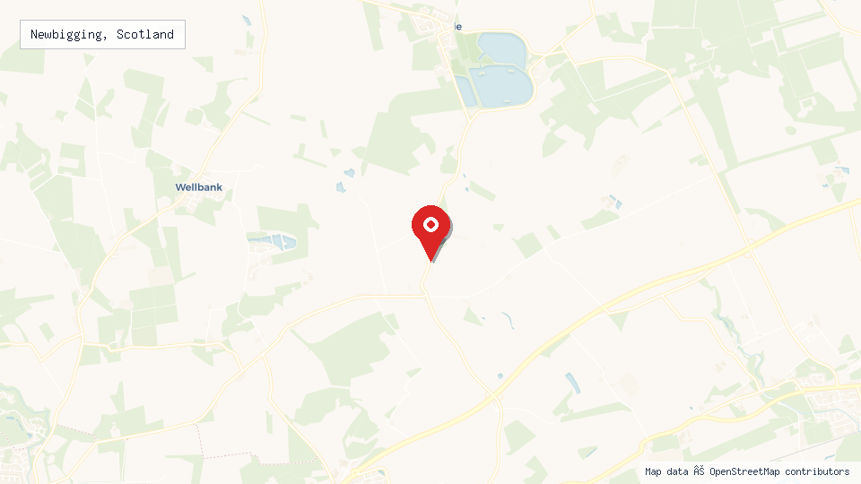 Street map of Newbigging, Scotland with location pin