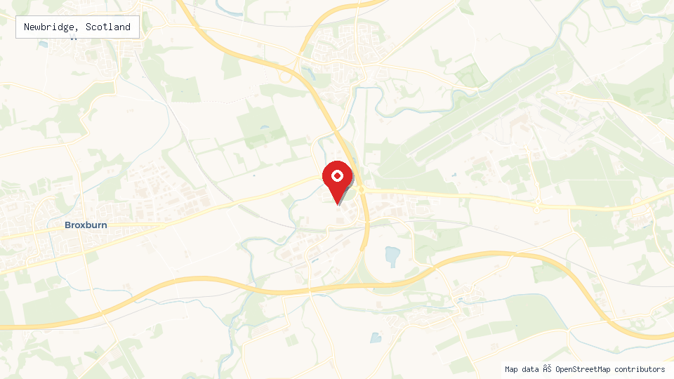 Street map of Newbridge, Scotland with location pin