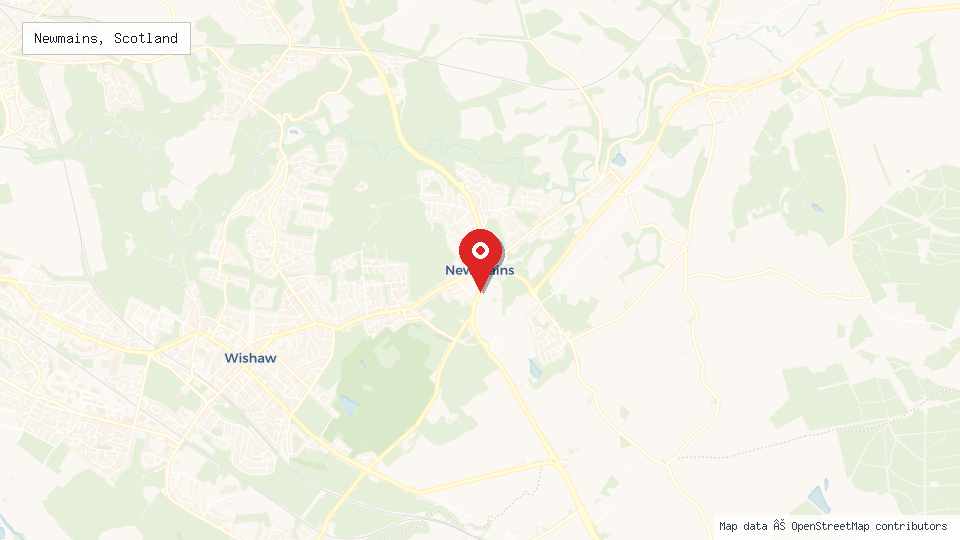 Street map of Newmains, Scotland with location pin