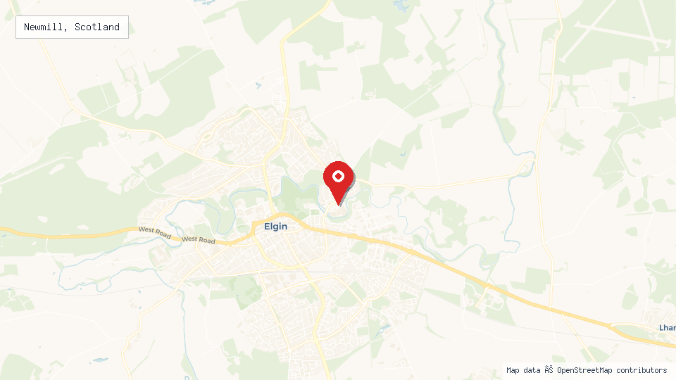 Street map of Newmill, Scotland with location pin