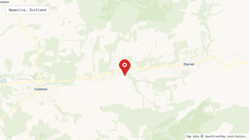 Street map of Newmilns, Scotland with location pin