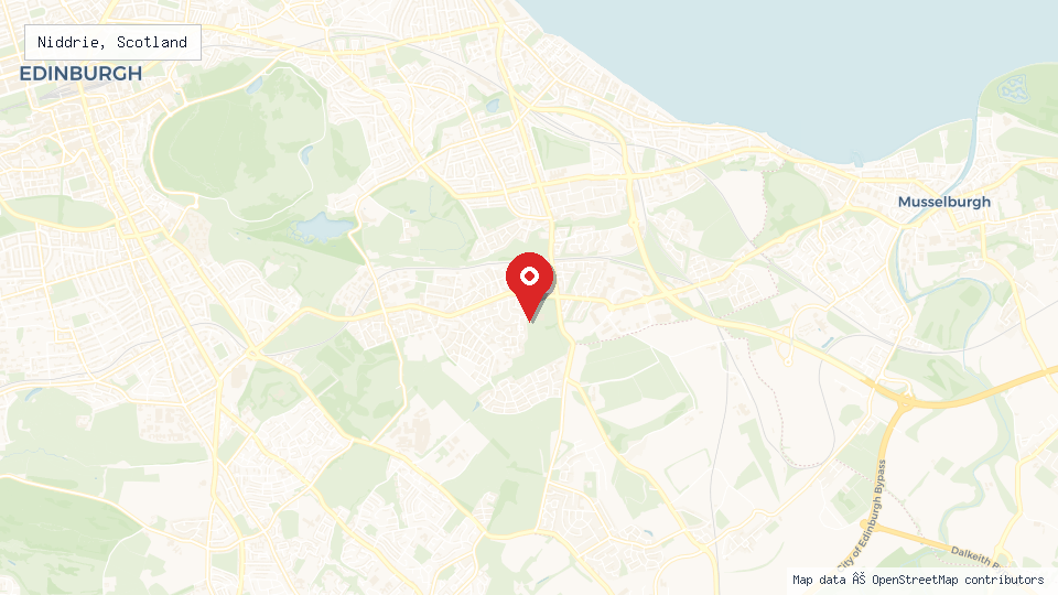 Street map of Niddrie, Scotland with location pin