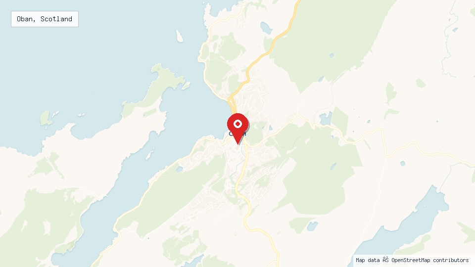 Street map of Oban, Scotland with location pin