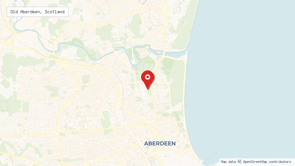 Street map of Old Aberdeen, Scotland with location pin