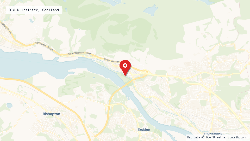 Street map of Old Kilpatrick, Scotland with location pin