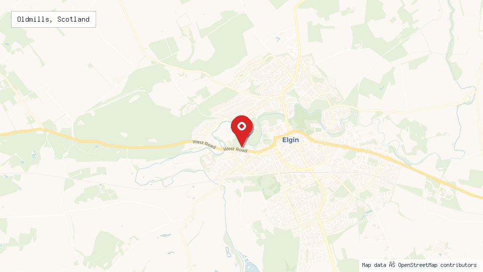 Street map of Oldmills, Scotland with location pin