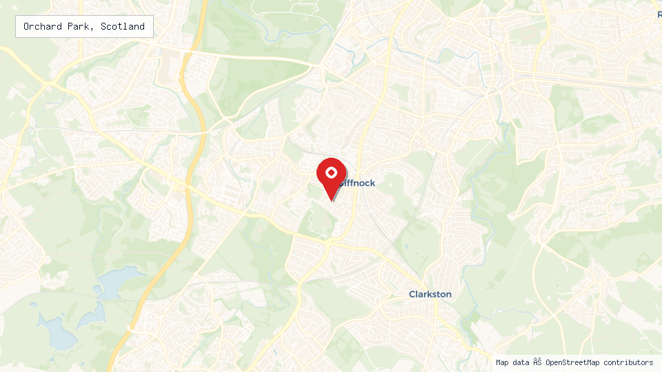 Street map of Orchard Park, Scotland with location pin