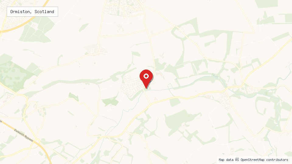 Street map of Ormiston, Scotland with location pin