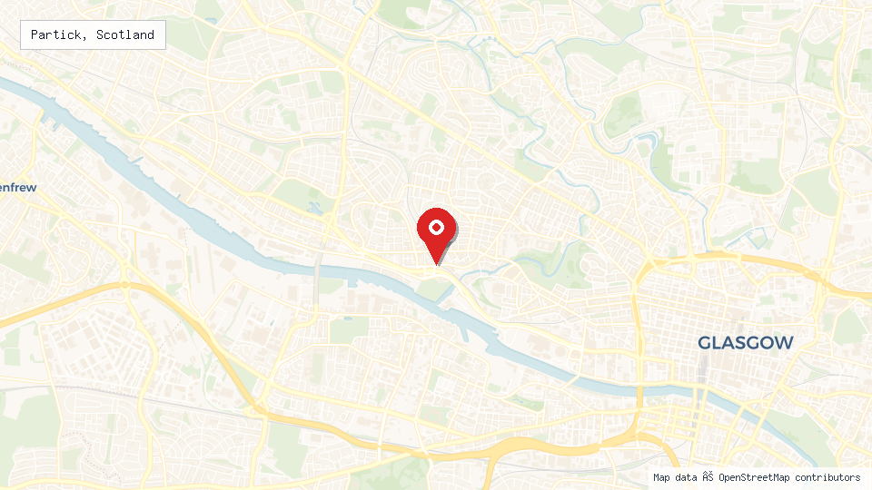 Street map of Partick, Scotland with location pin