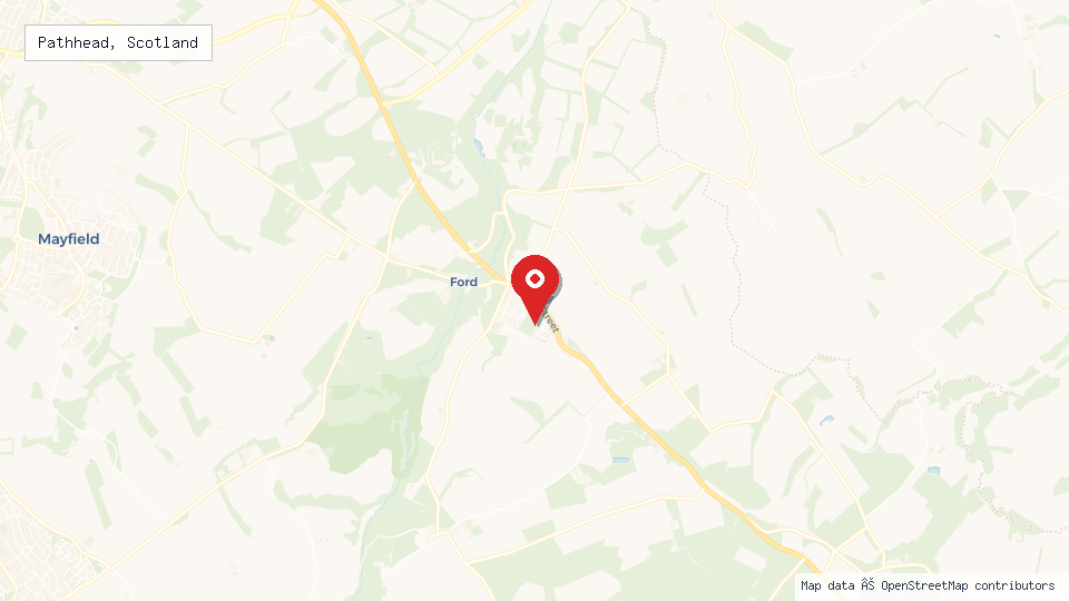 Street map of Pathhead, Scotland with location pin