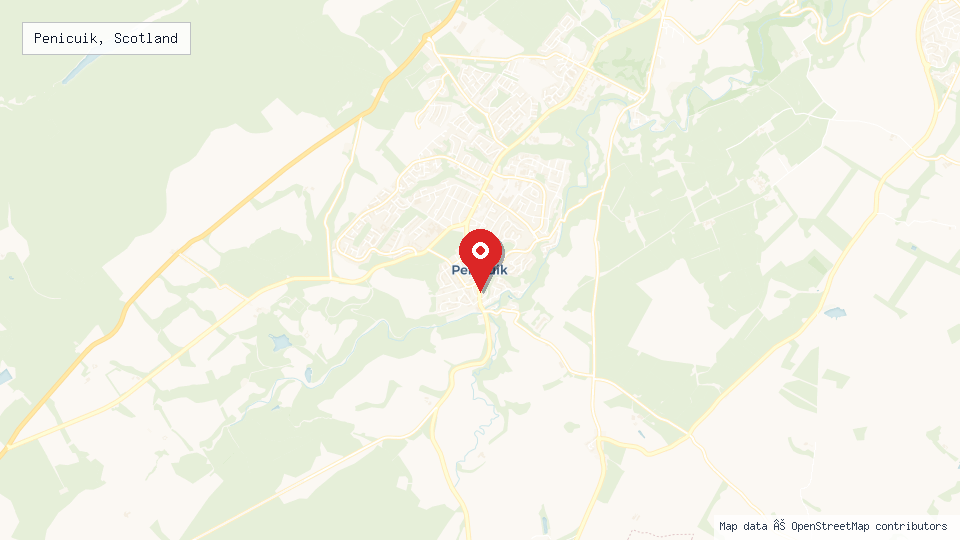 Street map of Penicuik, Scotland with location pin