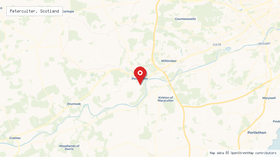 Street map of Peterculter, Scotland with location pin