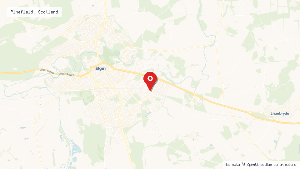 Street map of Pinefield, Scotland with location pin