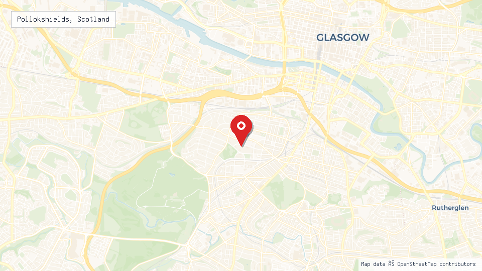 Street map of Pollokshields, Scotland with location pin