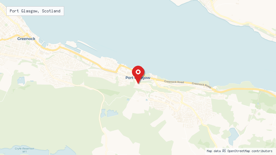 Street map of Port Glasgow, Scotland with location pin