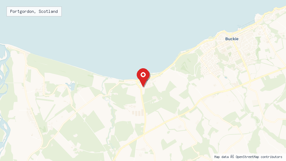 Street map of Portgordon, Scotland with location pin