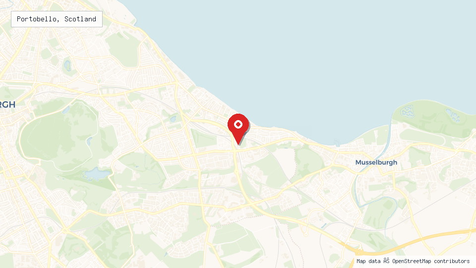 Street map of Portobello, Scotland with location pin