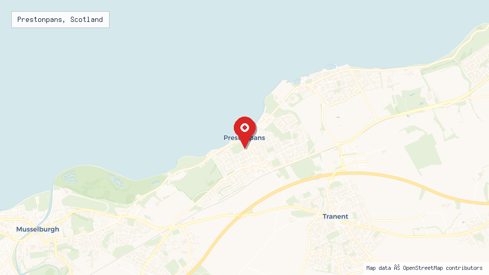 Street map of Prestonpans, Scotland with location pin