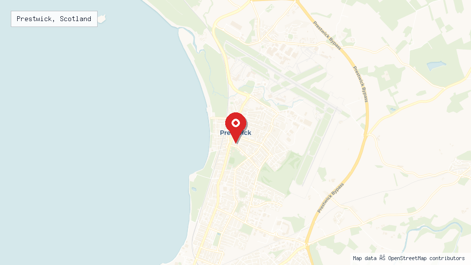 Street map of Prestwick, Scotland with location pin