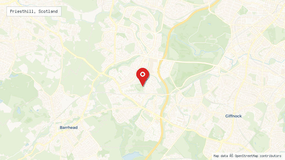 Street map of Priesthill, Scotland with location pin