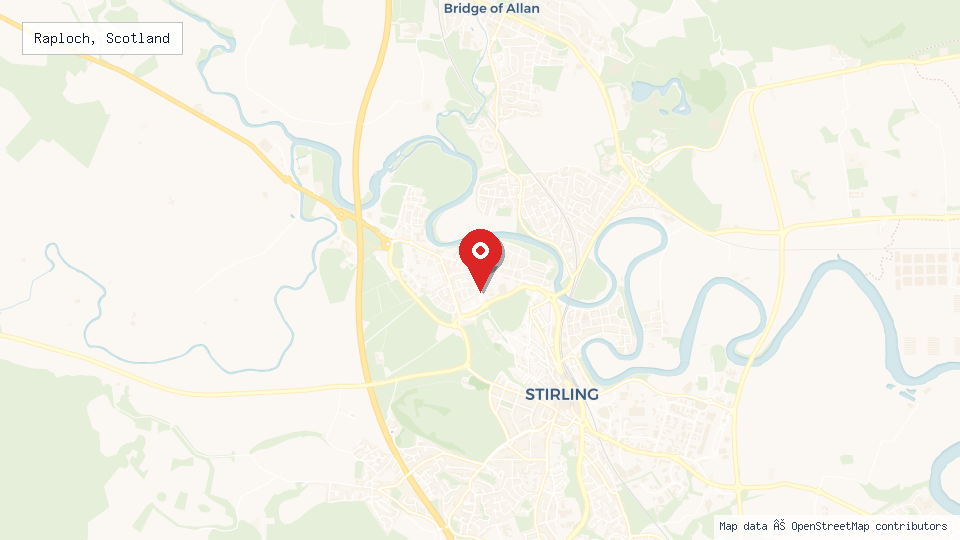 Street map of Raploch, Scotland with location pin