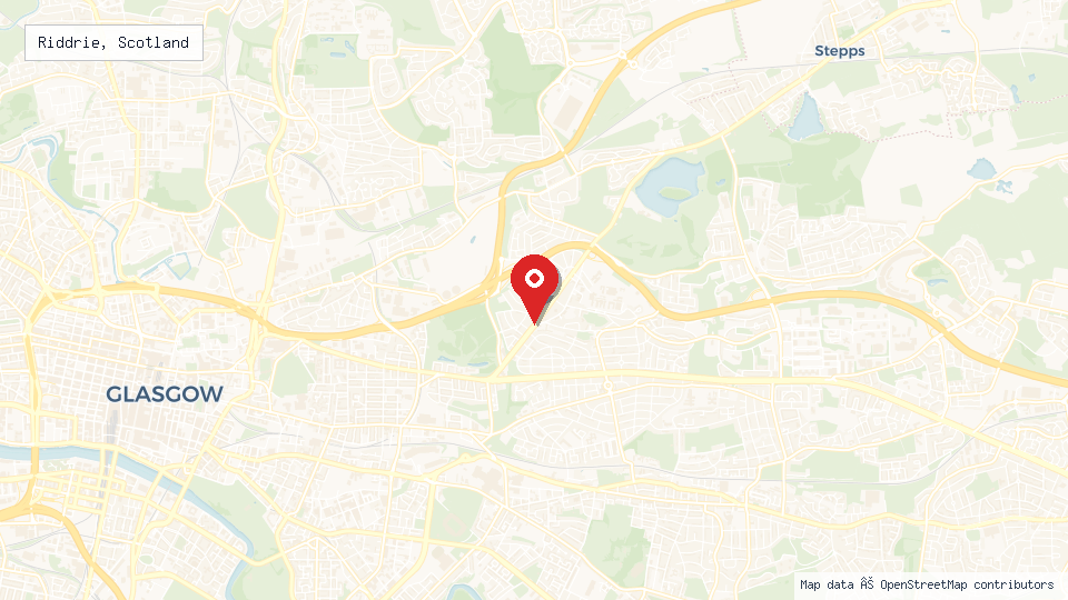 Street map of Riddrie, Scotland with location pin