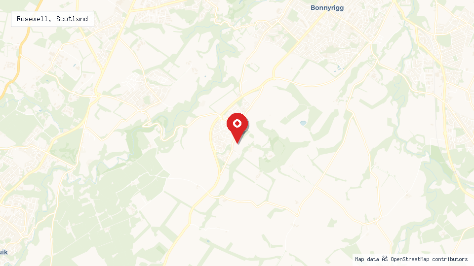 Street map of Rosewell, Scotland with location pin