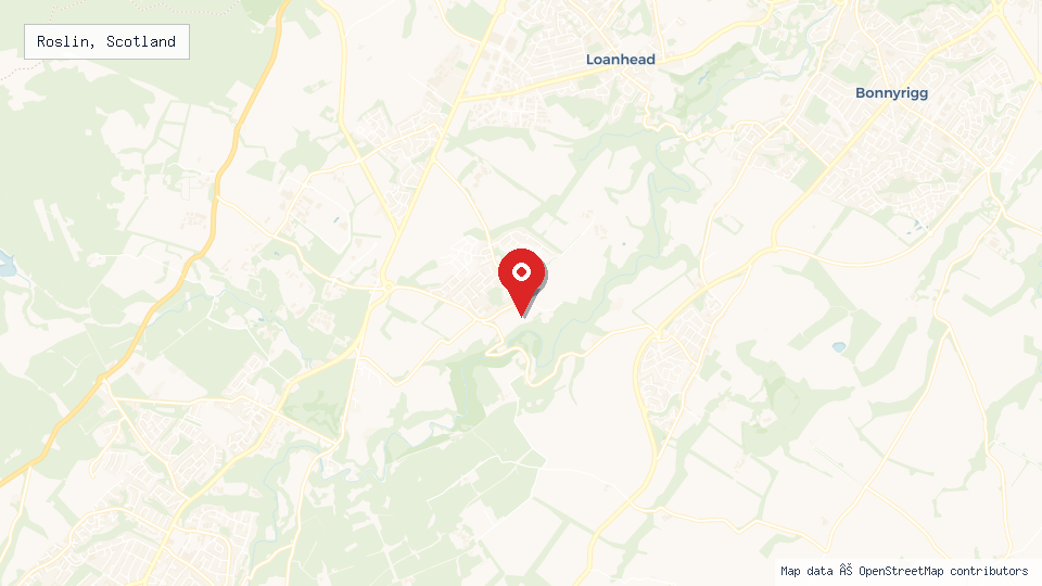 Street map of Roslin, Scotland with location pin