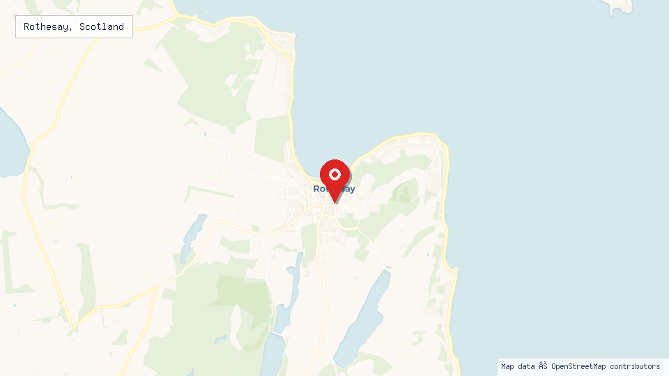 Street map of Rothesay, Scotland with location pin