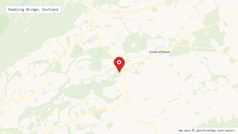 Street map of Rumbling Bridge, Scotland with location pin